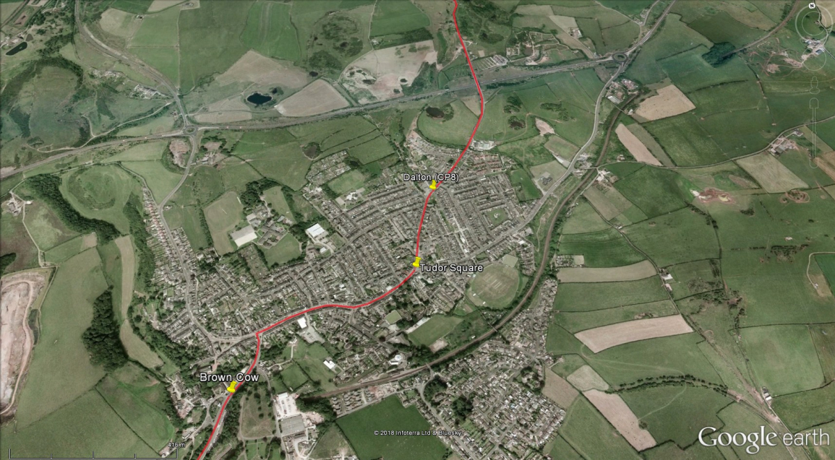 Aerial photograph of Dalton with route marked in red