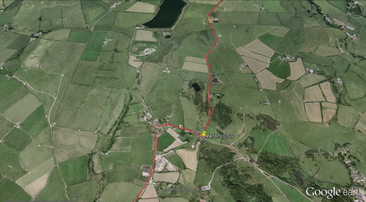 Aerial photograph of Marton with route marked in red