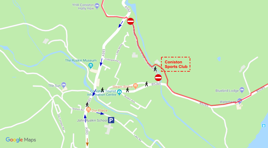 Map showing vehicle access to Coniston