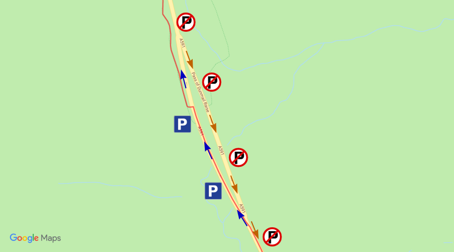 Map showing vehicle access to Dunmail Raise