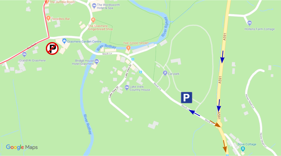 Map showing vehicle access to Grasmere