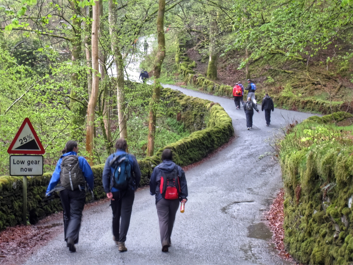 Walkers on the steep path at Red Bank